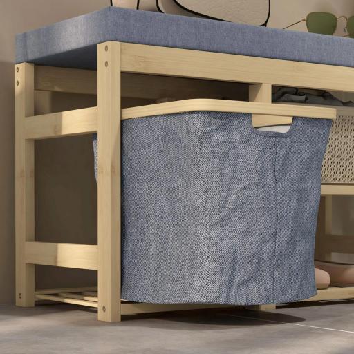 Mueble Zapatero con Asiento Cesta Extraíble y Estantes Abiertos para 4 Pares de Zapatos 69x30x45 cm Natural [6]