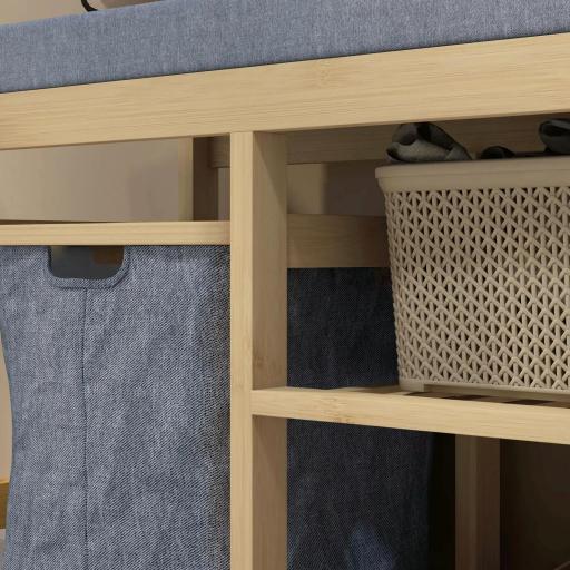 Mueble Zapatero con Asiento Cesta Extraíble y Estantes Abiertos para 4 Pares de Zapatos 69x30x45 cm Natural [7]