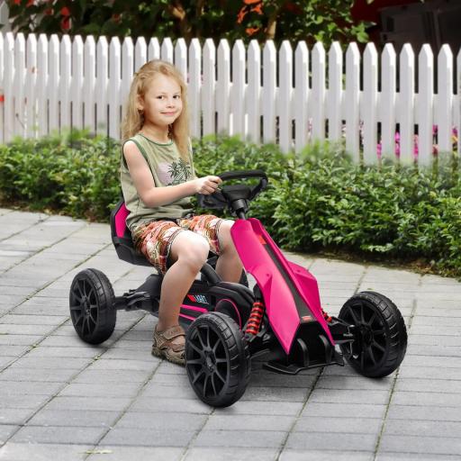  Go-Kart, vehículo para niños con asiento ajustable, coche a pedales, tretcar con freno de mano, 3-8 años, exterior, Rosa