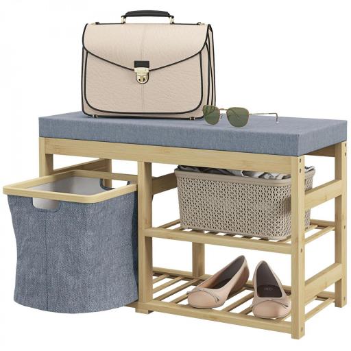 Mueble Zapatero con Asiento Cesta Extraíble y Estantes Abiertos para 4 Pares de Zapatos 69x30x45 cm Natural [8]