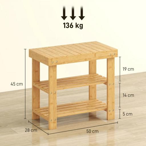 Banco Zapatero de Bambú de 3 Niveles para 4 Pares Zapatos 50x28x45 cm Natural [1]