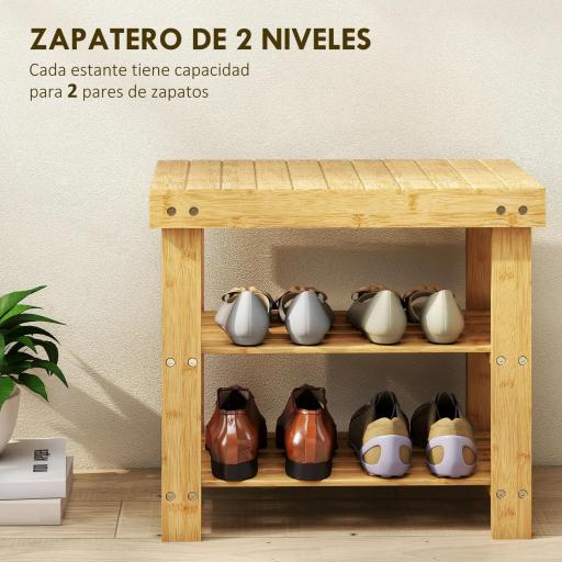 Banco Zapatero de Bambú de 3 Niveles para 4 Pares Zapatos 50x28x45 cm Natural [7]