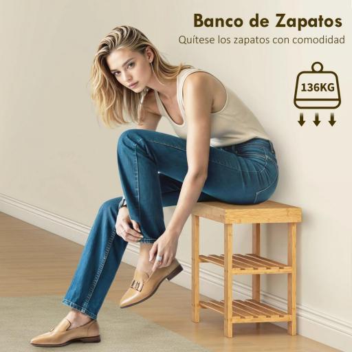 Banco Zapatero de Bambú de 3 Niveles para 4 Pares Zapatos 50x28x45 cm Natural [2]