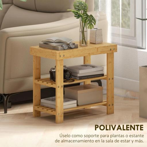 Banco Zapatero de Bambú de 3 Niveles para 4 Pares Zapatos 50x28x45 cm Natural [4]