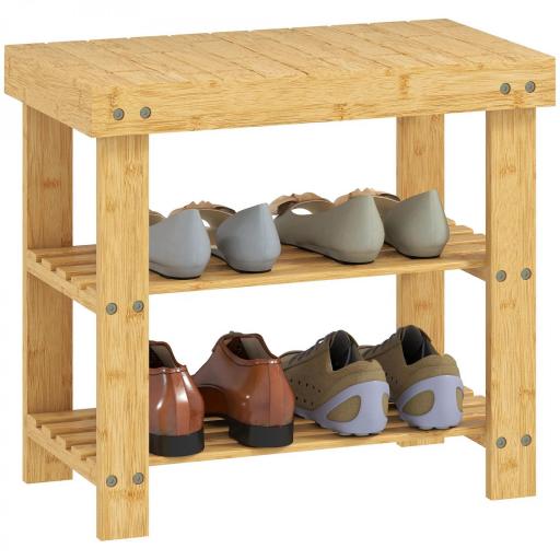 Banco Zapatero de Bambú de 3 Niveles para 4 Pares Zapatos 50x28x45 cm Natural [10]