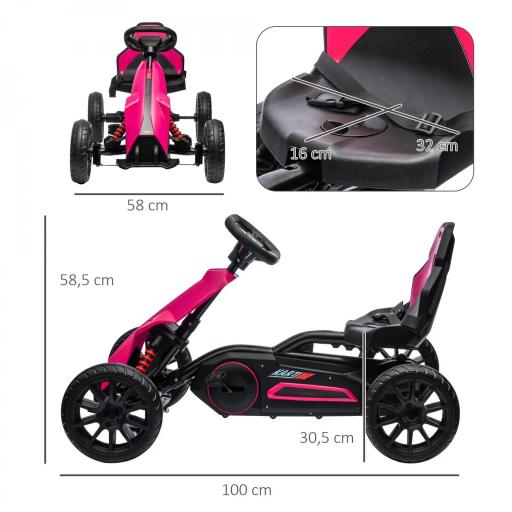  Go-Kart, vehículo para niños con asiento ajustable, coche a pedales, tretcar con freno de mano, 3-8 años, exterior, Rosa [1]