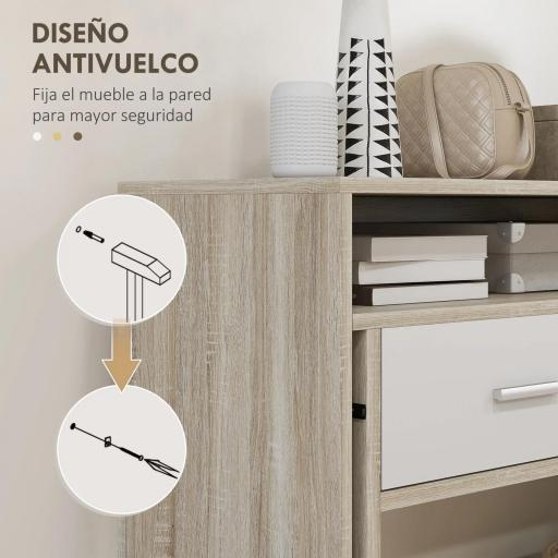 Mesa Consola Escritorio Extensible de 2 Niveles con Rieles Deslizantes 2 Cajones y 2 Ruedas 95x35x87 cm Roble [2]