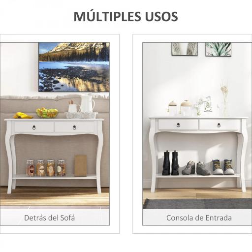 Mesa Consola Aparador Salón Comedor Mueble Recibidor Mesa Auxiliar con Cajones y Estante Diseño Elegante 100x33x75cm Madera Color Blanco Brillo [4]
