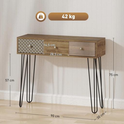 Mesa de Consola Mesa de Sofá con 3 Cajones con Patas de Acero Tipo Horquilla Estilo Bohemio Natural [1]