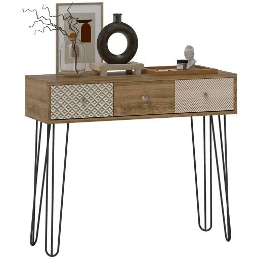 Mesa de Consola Mesa de Sofá con 3 Cajones con Patas de Acero Tipo Horquilla Estilo Bohemio Natural [8]