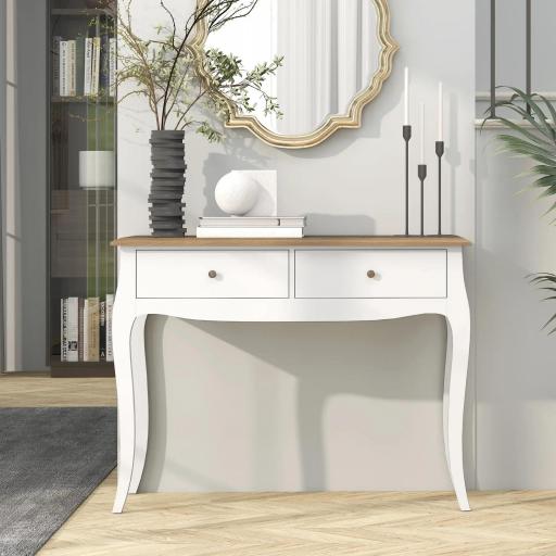 Mesa de Consola con 2 Cajones Estilo Francés para Pasillo Dormitorio Salón 100x35x76,5 cm Blanco y Marrón Oscuro [6]