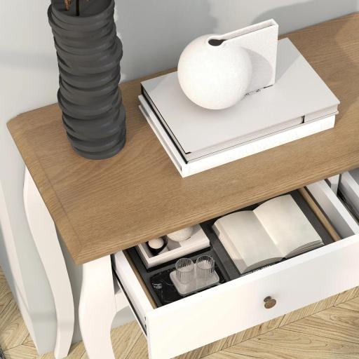 Mesa de Consola con 2 Cajones Estilo Francés para Pasillo Dormitorio Salón 100x35x76,5 cm Blanco y Marrón Oscuro [4]