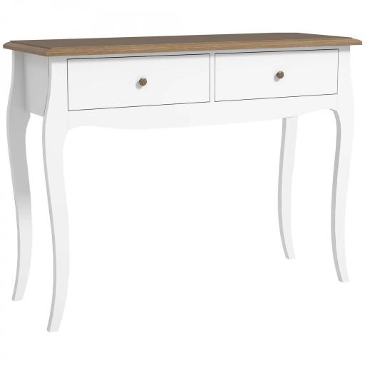 Mesa de Consola con 2 Cajones Estilo Francés para Pasillo Dormitorio Salón 100x35x76,5 cm Blanco y Marrón Oscuro [9]