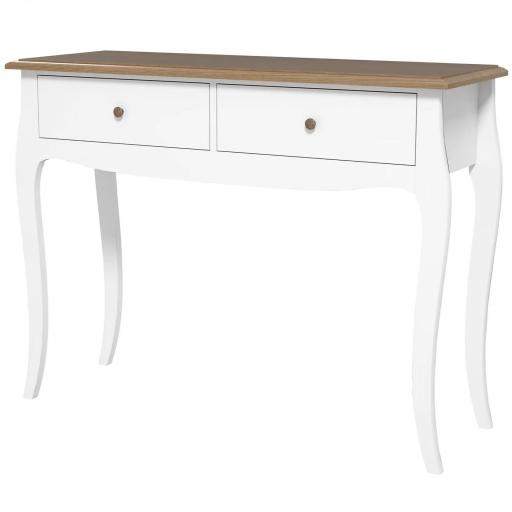 Mesa de Consola con 2 Cajones Estilo Francés para Pasillo Dormitorio Salón 100x35x76,5 cm Blanco y Marrón Oscuro [8]