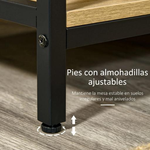Mesa de Entrada con 2 Cajones y 2 Estantes de Almacenamiento Marco de Acero 100x35x79,2 cm Roble [2]