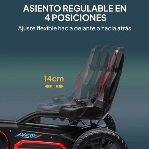 Kart a Pedales para Niños 3-8 Años con Asiento Regulable en 4 Posiciones y Ruedas de EVA 100x58x58,5 cm Rojo [6]