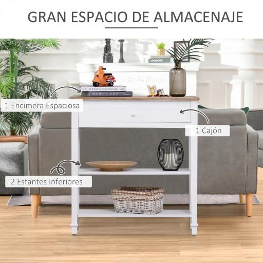 Mesa Consola Mesa Recibidor con 2 Estantes y Cajón para Entrada Pasillo Salón 75,6x27,5x80,5 cm Blanco [3]