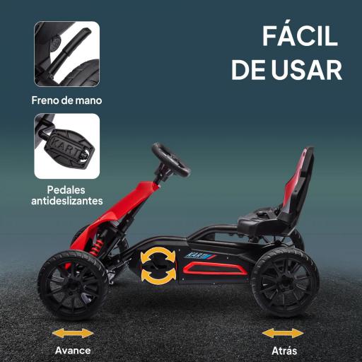 Kart a Pedales para Niños 3-8 Años con Asiento Regulable en 4 Posiciones y Ruedas de EVA 100x58x58,5 cm Rojo [5]