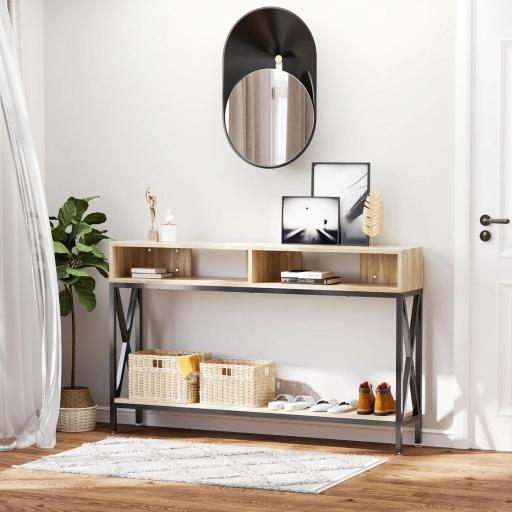 Mueble para Recibidor con 2 Compartimientos y Estante Consola para Recibidor Entrada Pasillo 120x23,5x75cm Roble y Negro