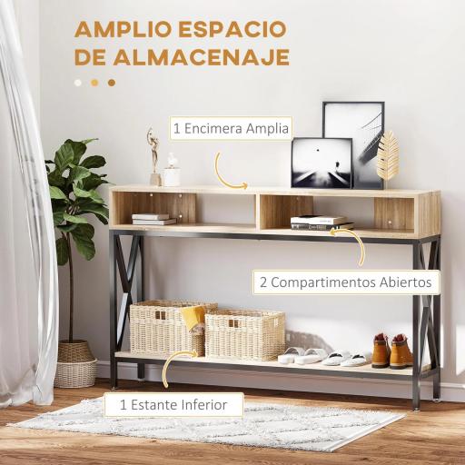 Mueble para Recibidor con 2 Compartimientos y Estante Consola para Recibidor Entrada Pasillo 120x23,5x75cm Roble y Negro [6]