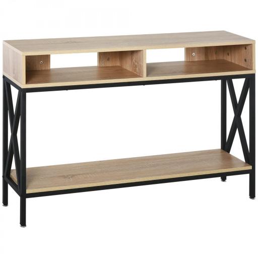 Mueble para Recibidor con 2 Compartimientos y Estante Consola para Recibidor Entrada Pasillo 120x23,5x75cm Roble y Negro [8]