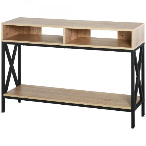 Mueble para Recibidor con 2 Compartimientos y Estante Consola para Recibidor Entrada Pasillo 120x23,5x75cm Roble y Negro [9]