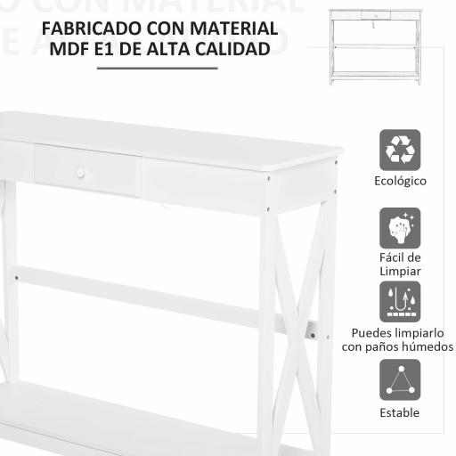 Mesa de Consola de Madera Mesa de Entrada con 1 Cajón y 1 Estante de Almacenaje para Pasillo Salón 100x30x81cm Blanco [3]