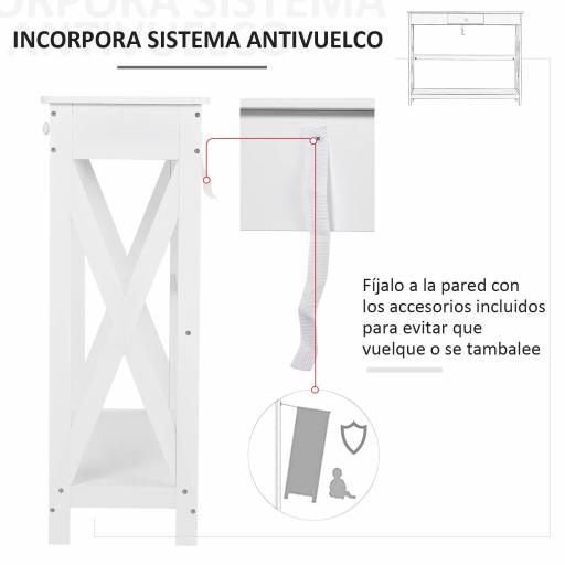 Mesa de Consola de Madera Mesa de Entrada con 1 Cajón y 1 Estante de Almacenaje para Pasillo Salón 100x30x81cm Blanco [5]