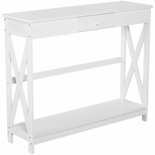 Mesa de Consola de Madera Mesa de Entrada con 1 Cajón y 1 Estante de Almacenaje para Pasillo Salón 100x30x81cm Blanco [8]