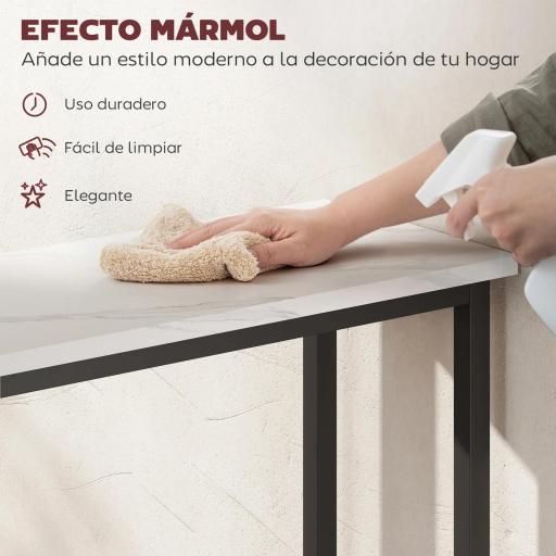 Consola Recibidor Estrecha con Superficie con Efecto Mármol y Marco de Metal 75x24x76 cm Blanco y Negro [6]