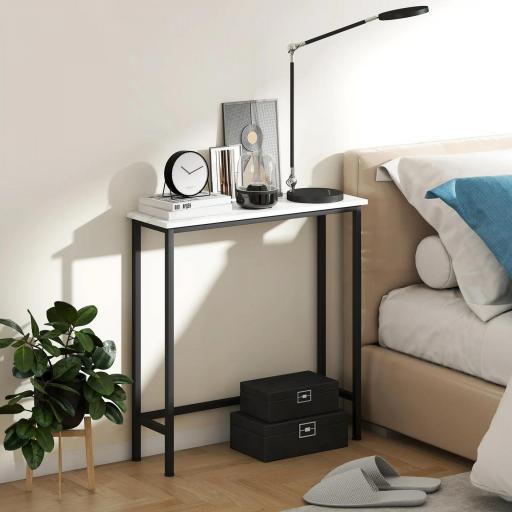 Consola Recibidor Estrecha con Superficie con Efecto Mármol y Marco de Metal 75x24x76 cm Blanco y Negro [7]