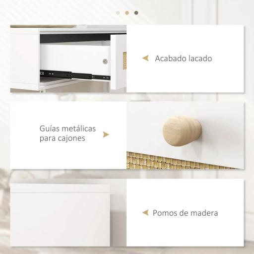 Consola Recibidor Mesa de Entrada con 2 Cajones de Diseño de Ratán y Estante Abierto para Pasillo 100x30x81 cm Blanco [2]