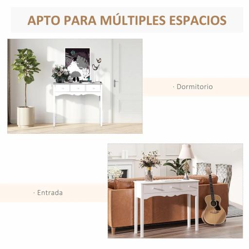 Mesa Consola de Madera Mueble Recibidor de Entrada con 3 Cajones para Salón Pasillo Carga 45 kg 100x32x85 cm Blanco [3]