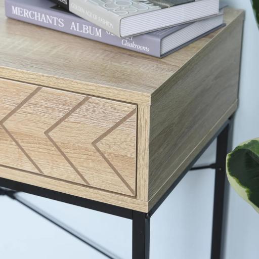 Mesa de Consola 90x35x76 cm Mesa de Entrada con 2 Cajones de Almacenamiento Decorativos y Estructura de Metal para Recibidor Pasillo Salón Color Natural [2]