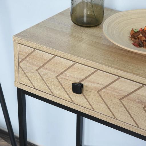 Mesa de Consola 90x35x76 cm Mesa de Entrada con 2 Cajones de Almacenamiento Decorativos y Estructura de Metal para Recibidor Pasillo Salón Color Natural [4]