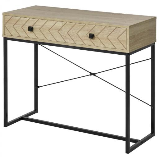 Mesa de Consola 90x35x76 cm Mesa de Entrada con 2 Cajones de Almacenamiento Decorativos y Estructura de Metal para Recibidor Pasillo Salón Color Natural [8]