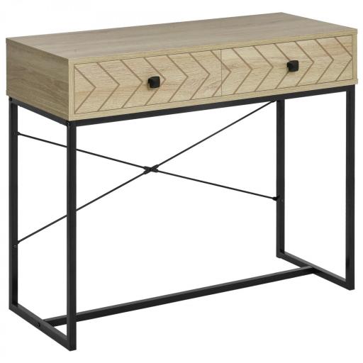 Mesa de Consola 90x35x76 cm Mesa de Entrada con 2 Cajones de Almacenamiento Decorativos y Estructura de Metal para Recibidor Pasillo Salón Color Natural [9]