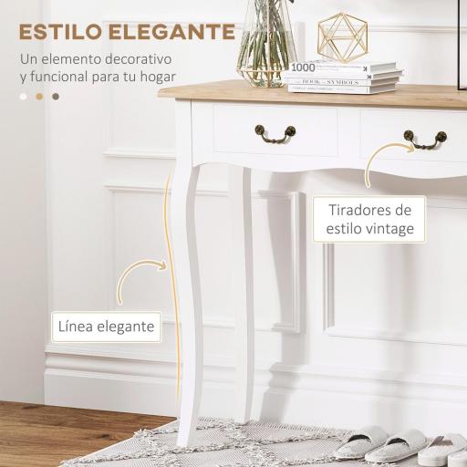 Mesa de Consola con 2 Cajones Diseño de Retro para Entrada Pasillo Sala de Estar Dormitorio Pino 87x34x78,5 cm Blanco [6]