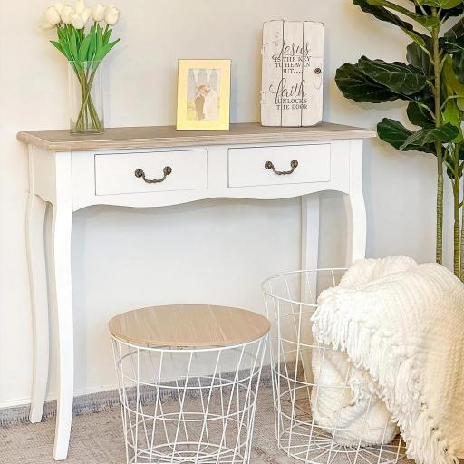 Mesa de Consola con 2 Cajones Diseño de Retro para Entrada Pasillo Sala de Estar Dormitorio Pino 87x34x78,5 cm Blanco [5]