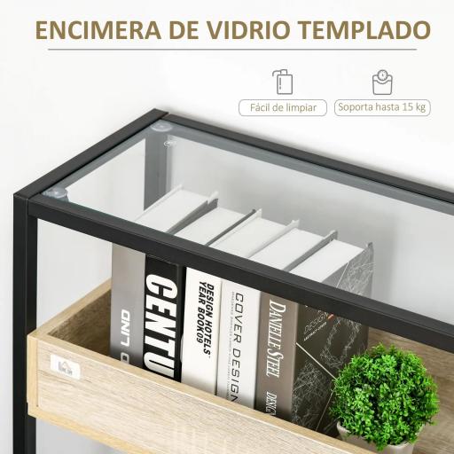 Mesa Consola de Entrada 108x28x85 cm Mueble Recibidor con Encimera de Cristal Estante y Rejilla Inferior Marco de Acero para Pasillo Salón Extremo del Sofá Negro [5]