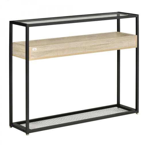 Mesa Consola de Entrada 108x28x85 cm Mueble Recibidor con Encimera de Cristal Estante y Rejilla Inferior Marco de Acero para Pasillo Salón Extremo del Sofá Negro [9]