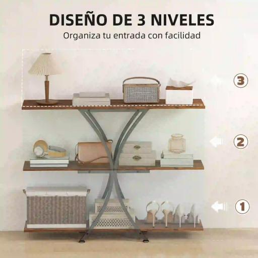 Mesa de Consola Mesa de Sofá con 2 Estantes Abiertos y Marco Metálico en X Estilo Industrial Marrón Rústico [6]
