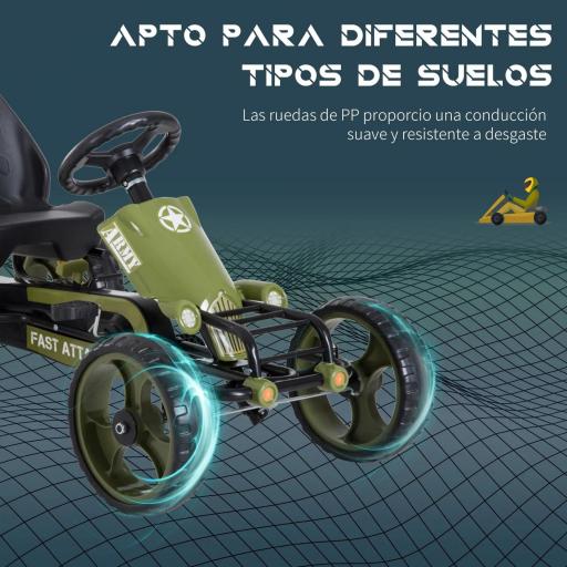 Go-Kart a Pedales para Niños de +3 Años Coche de Pedales con Embrague Freno Asiento Ajustable Carga Máx. 35 kg 105x54x61 cm Verde [2]