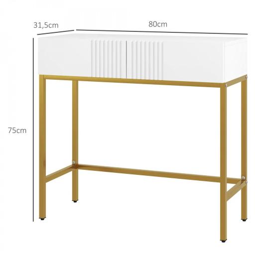 Mesa de Entrada con 2 Cajones y Patas de Acero Antivuelco Mueble de Recibidor para Salón Pasillo 80x31,5x75 cm Blanco [1]