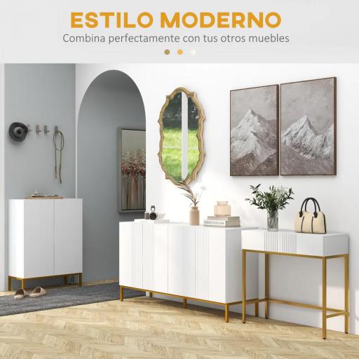 Mesa de Entrada con 2 Cajones y Patas de Acero Antivuelco Mueble de Recibidor para Salón Pasillo 80x31,5x75 cm Blanco [2]