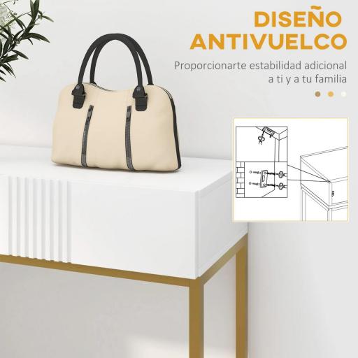 Mesa de Entrada con 2 Cajones y Patas de Acero Antivuelco Mueble de Recibidor para Salón Pasillo 80x31,5x75 cm Blanco [5]