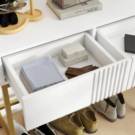Mesa de Entrada con 2 Cajones y Patas de Acero Antivuelco Mueble de Recibidor para Salón Pasillo 80x31,5x75 cm Blanco [6]