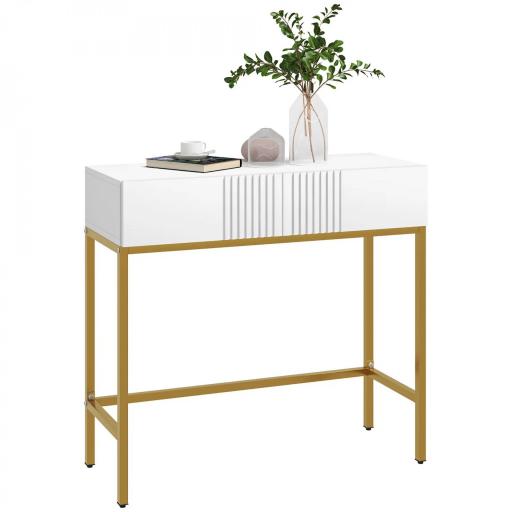 Mesa de Entrada con 2 Cajones y Patas de Acero Antivuelco Mueble de Recibidor para Salón Pasillo 80x31,5x75 cm Blanco [8]
