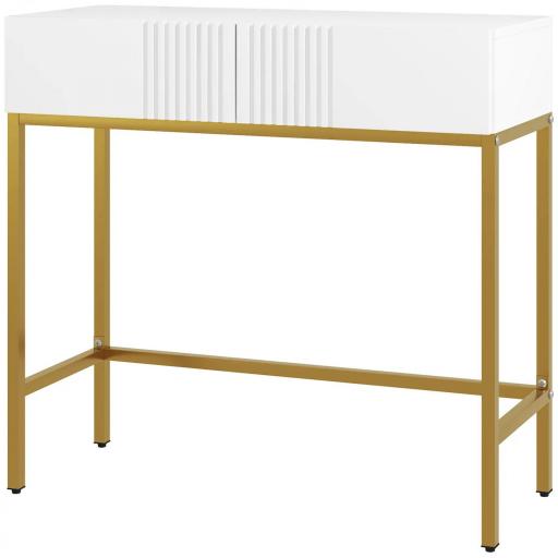 Mesa de Entrada con 2 Cajones y Patas de Acero Antivuelco Mueble de Recibidor para Salón Pasillo 80x31,5x75 cm Blanco [9]
