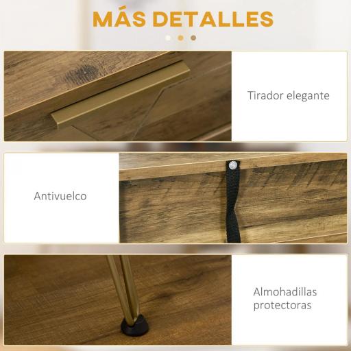 Consola Mueble Recibidor de Entrada con 2 Cajones Estante Abierto y Patas de Acero 120x29x79 cm Madera y Bronce [3]